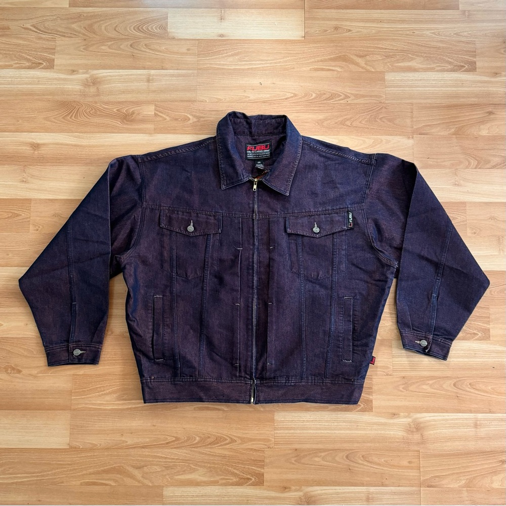 Vintage FUBU Y2K Rare Purple/Blue Denim Trucker Work Jacket Size XXL